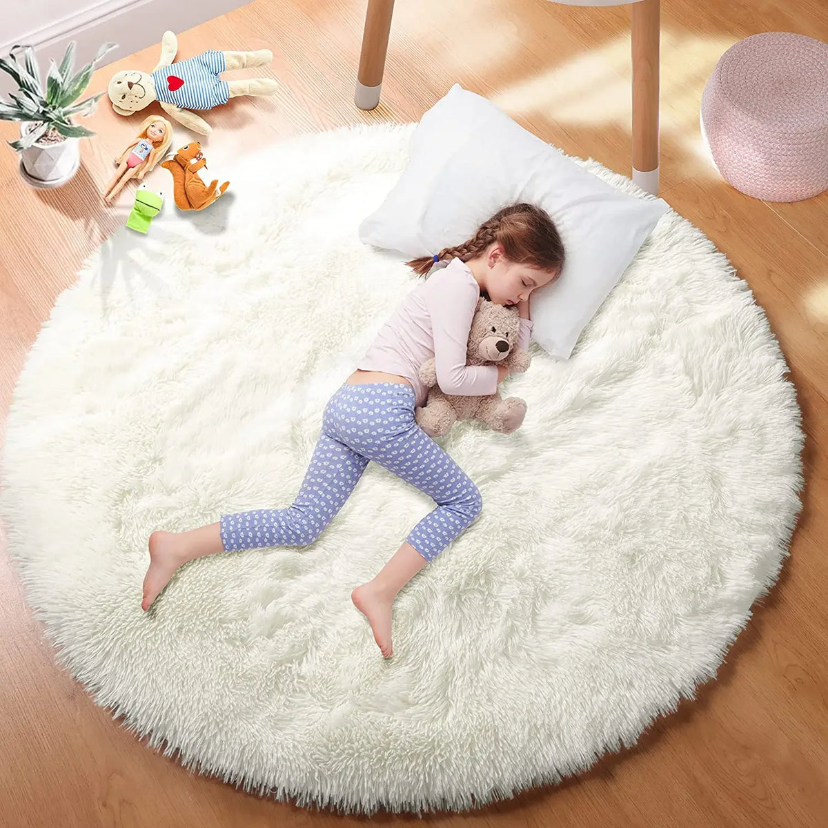 Tapis rond shaggy Nuage