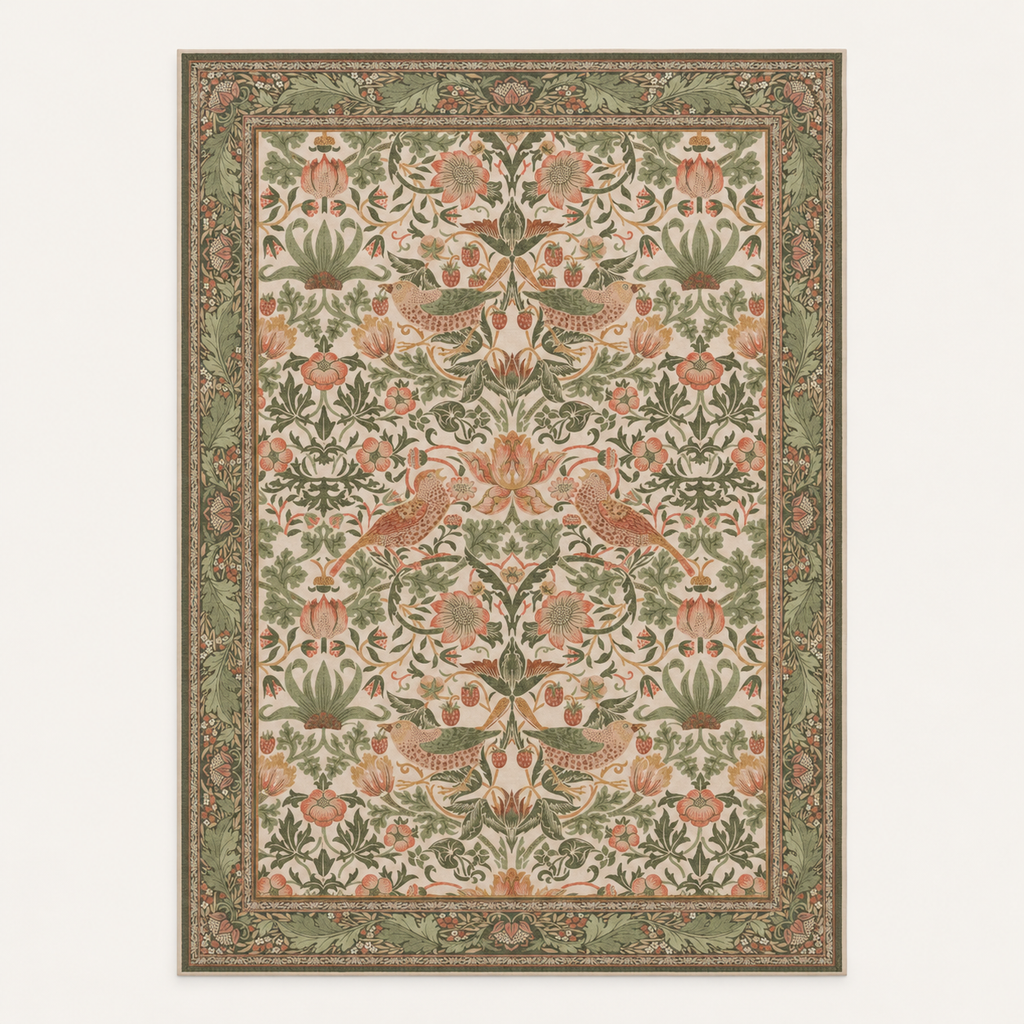 Tapis floral vintage Adèle, vue complète du motif sur fond clair