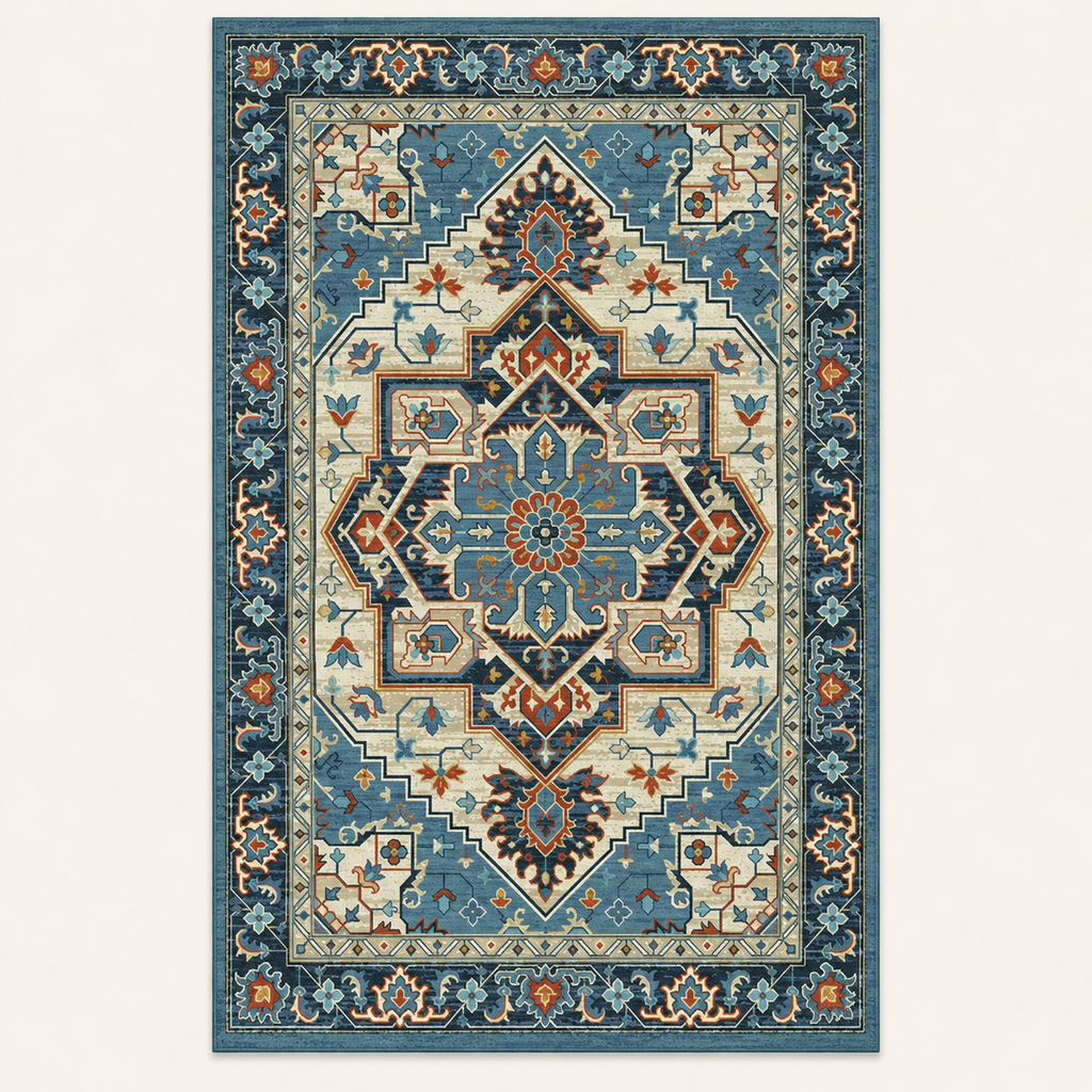 Tapis géométrique rétro Alba, vue complète du motif sur fond clair