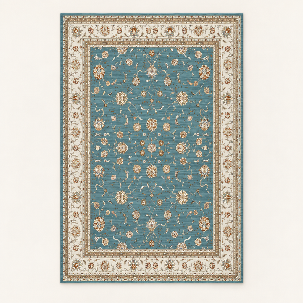 Tapis bohème lavable Albaïa, vue complète du motif sur fond clair
