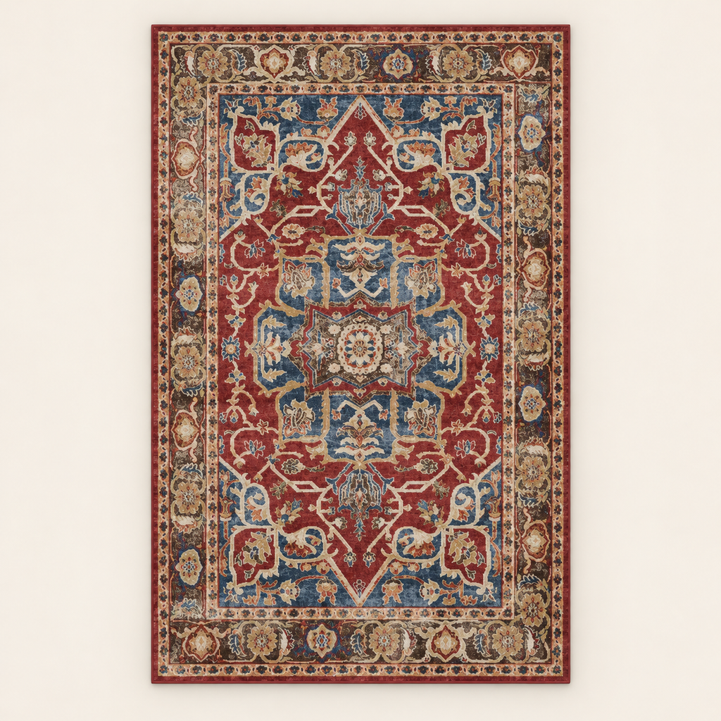 Tapis bohème lavable Amalia, vue complète du motif sur fond clair