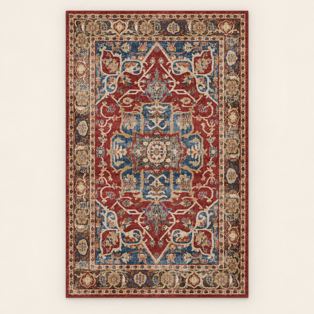 Tapis bohème lavable Amalia, vue complète du motif sur fond clair