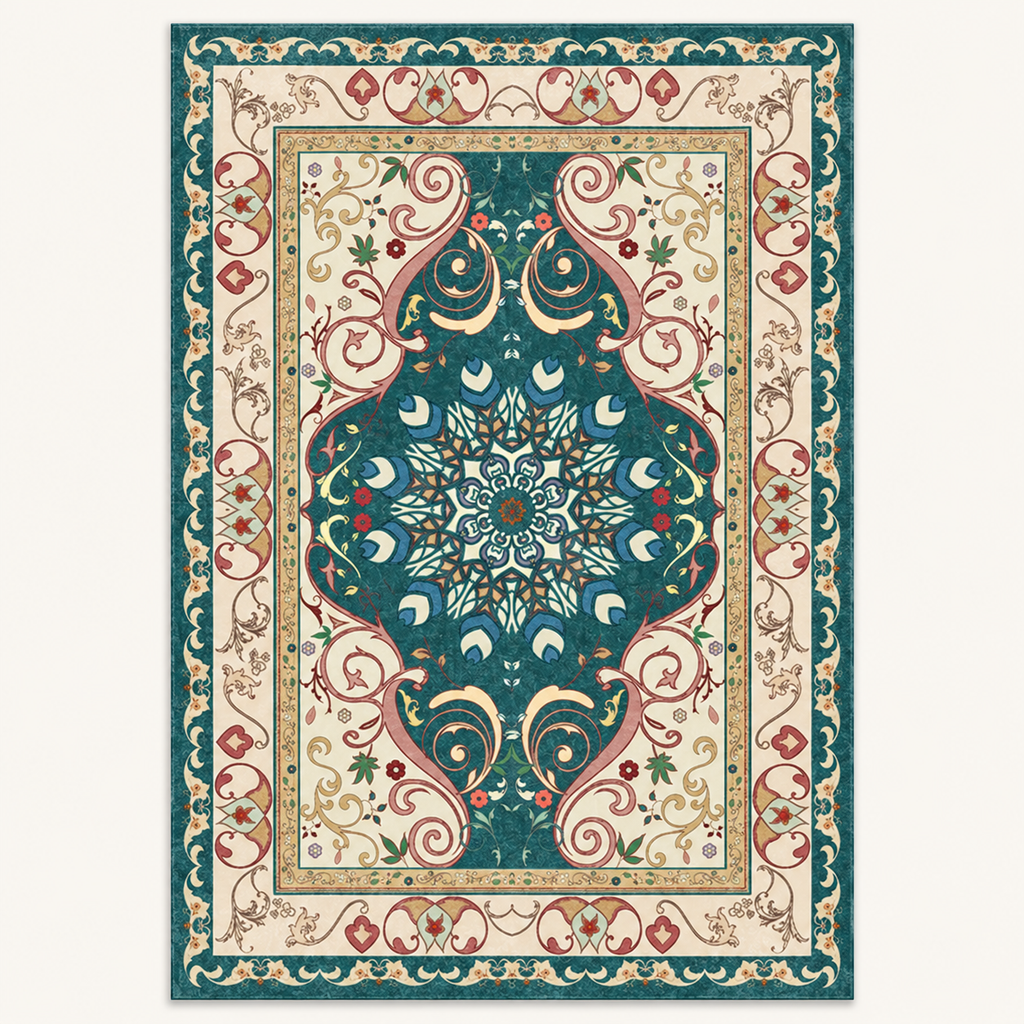 Tapis géométrique rétro Anaïs, vue complète du motif sur fond clair