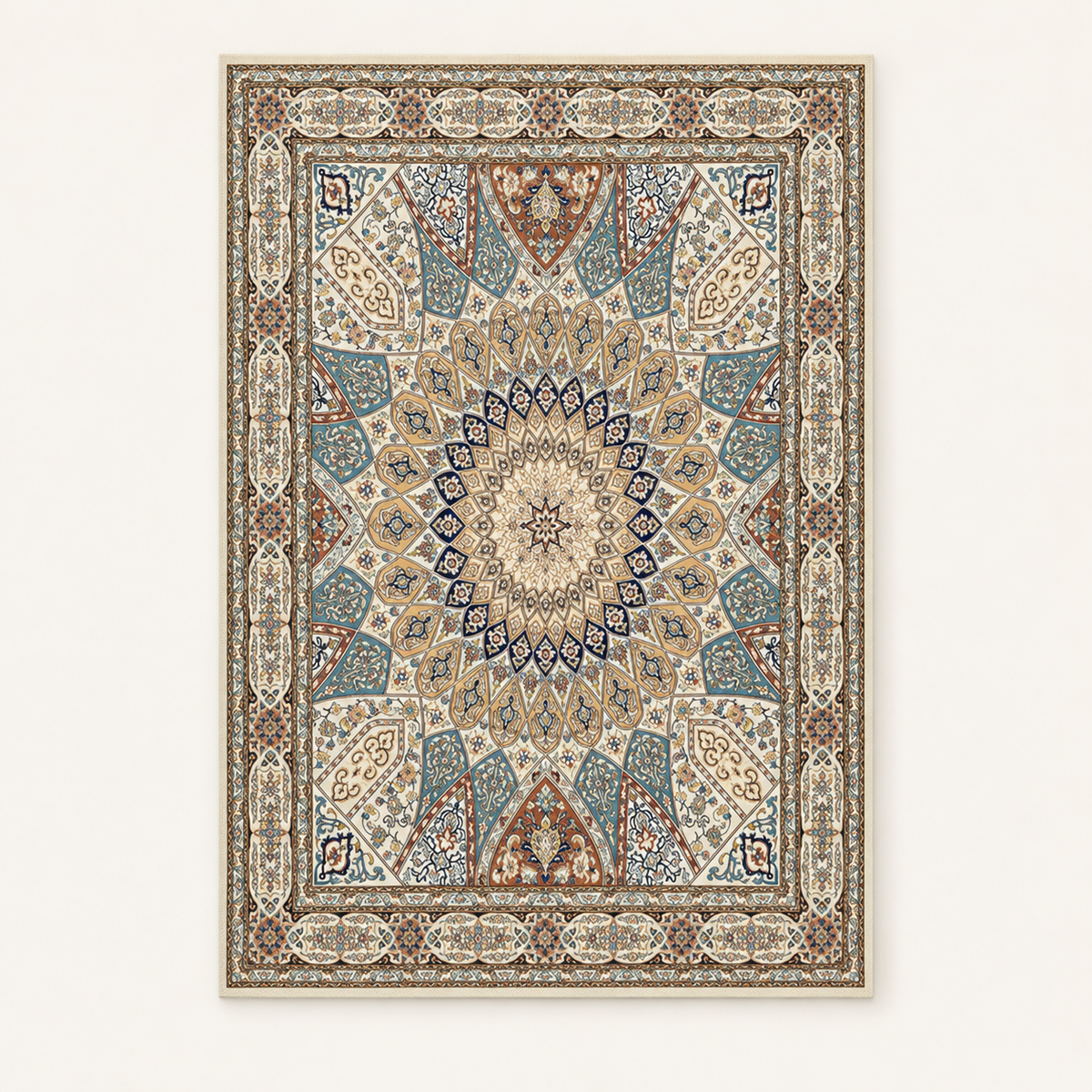 Tapis bohème lavable Apolline, vue complète du motif sur fond clair
