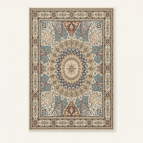 Tapis bohème lavable Apolline, vue complète du motif sur fond clair