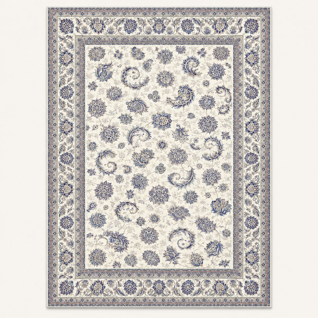 Tapis persan bohème Azélie, vue complète du motif sur fond clair