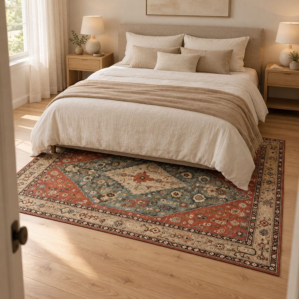 Tapis Aziza dans la pièce, vue d'ensemble