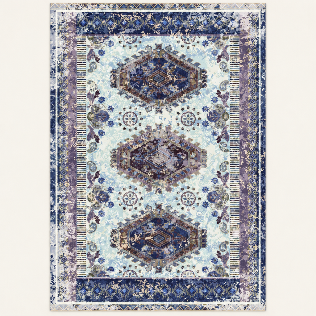 Tapis géométrique rétro Béatrice, vue complète du motif sur fond clair