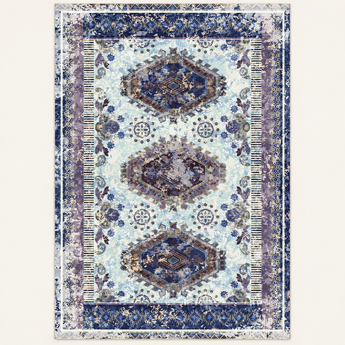 Tapis géométrique rétro Béatrice, vue complète du motif sur fond clair