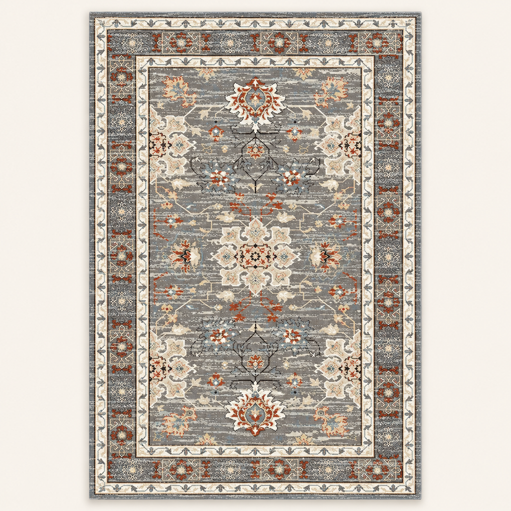 Tapis géométrique rétro Céleste, vue complète du motif sur fond clair