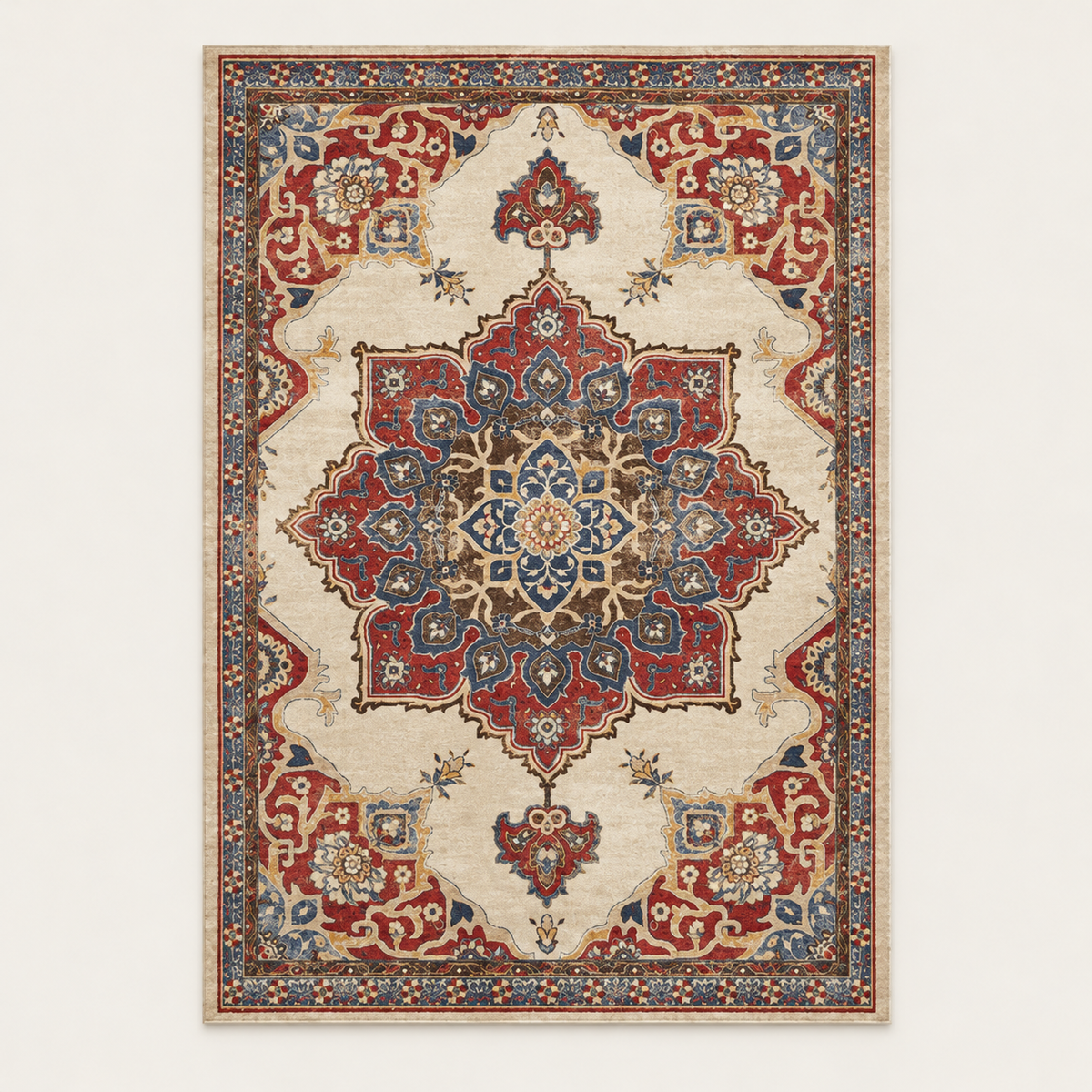 Tapis bohème lavable Célia, vue complète du motif sur fond clair