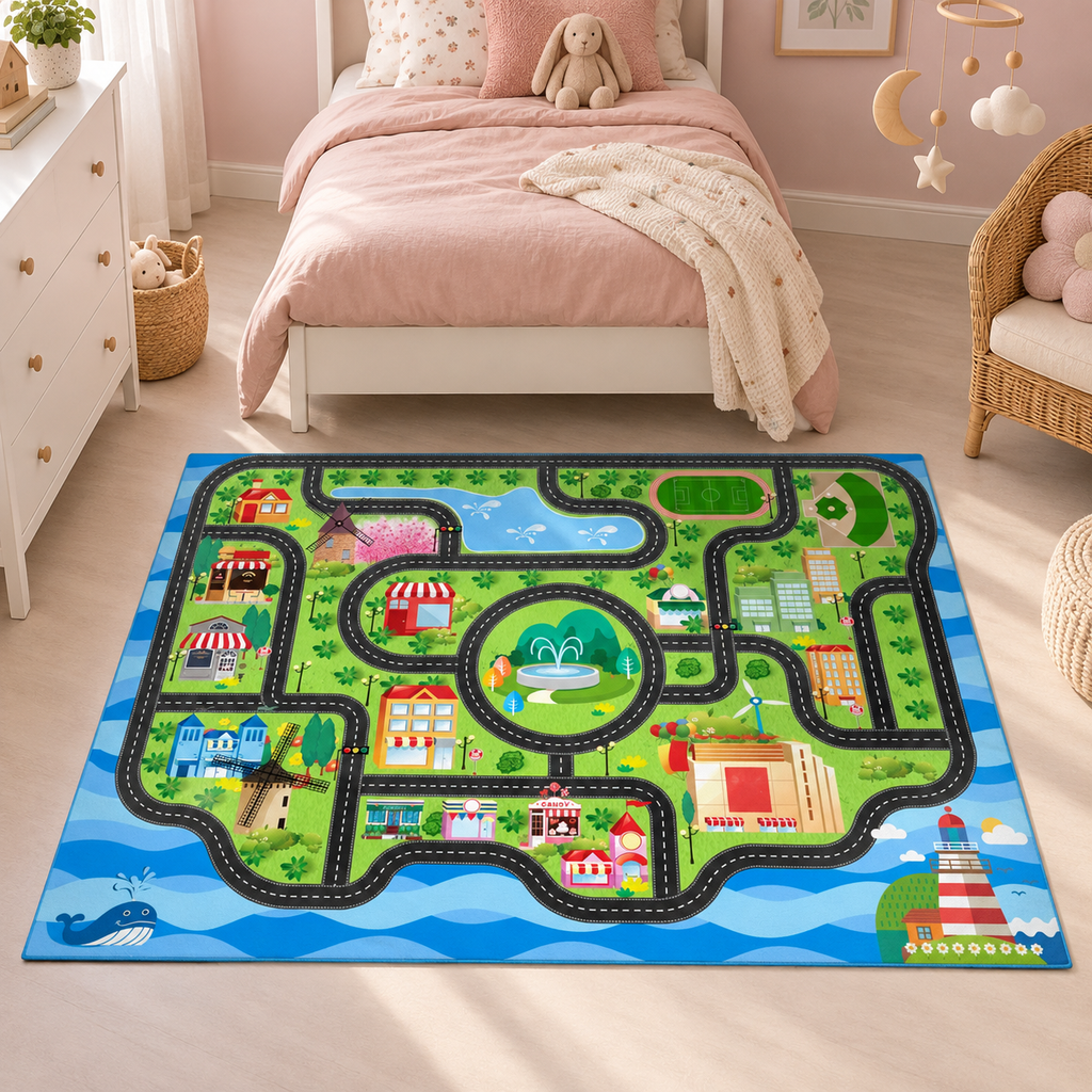 Tapis La Cité dans la pièce, vue d'ensemble