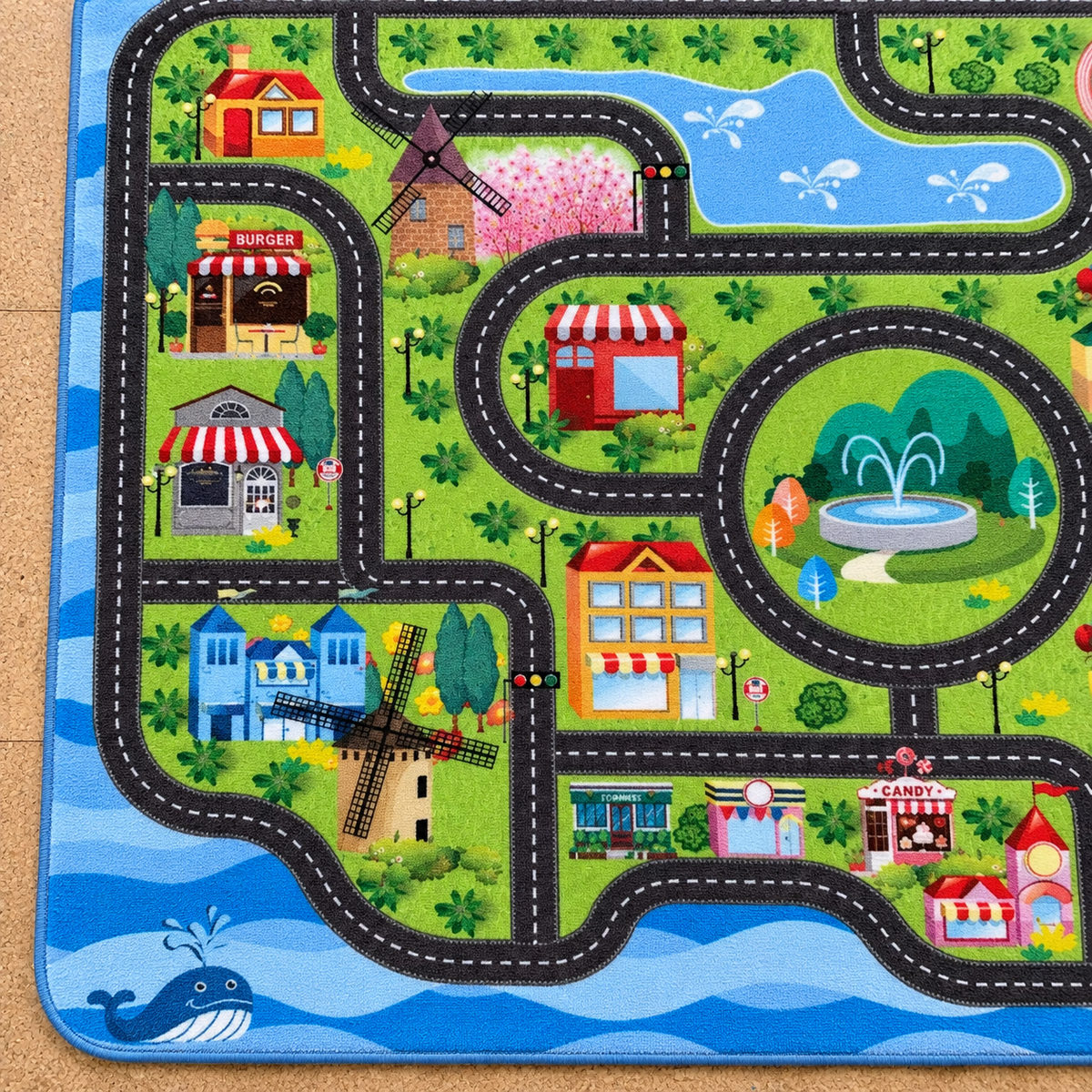 Détail du motif du tapis La Cité, vu du dessus