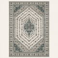 Tapis floral vintage Dahlia, vue complète du motif sur fond clair