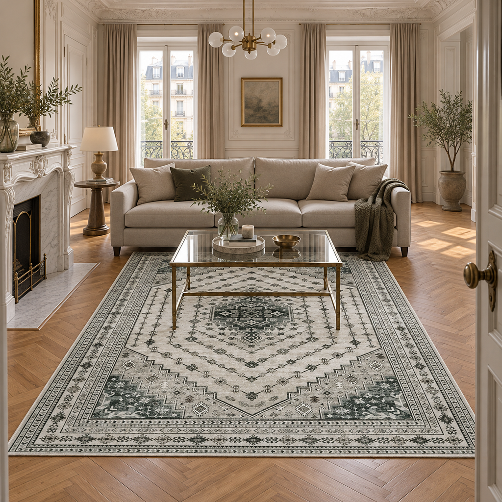 Tapis Dahlia dans la pièce, vue d'ensemble