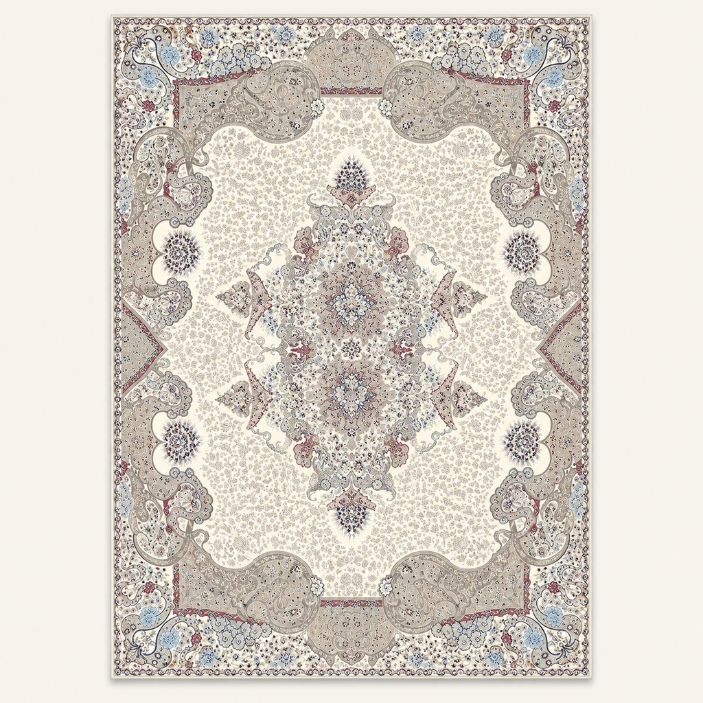 Tapis persan bohème Dalia, vue complète du motif sur fond clair