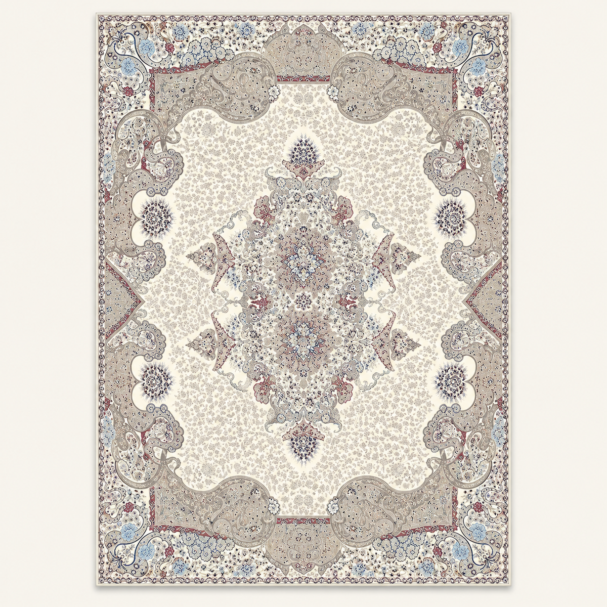 Tapis persan bohème Dalia, vue complète du motif sur fond clair