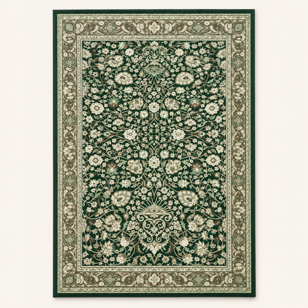 Tapis floral vintage Églantine, vue complète du motif sur fond clair