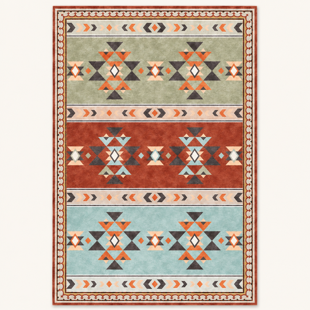 Tapis géométrique rétro Éléonore, vue complète du motif sur fond clair