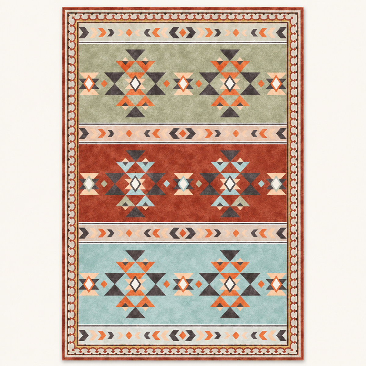Tapis géométrique rétro Éléonore, vue complète du motif sur fond clair