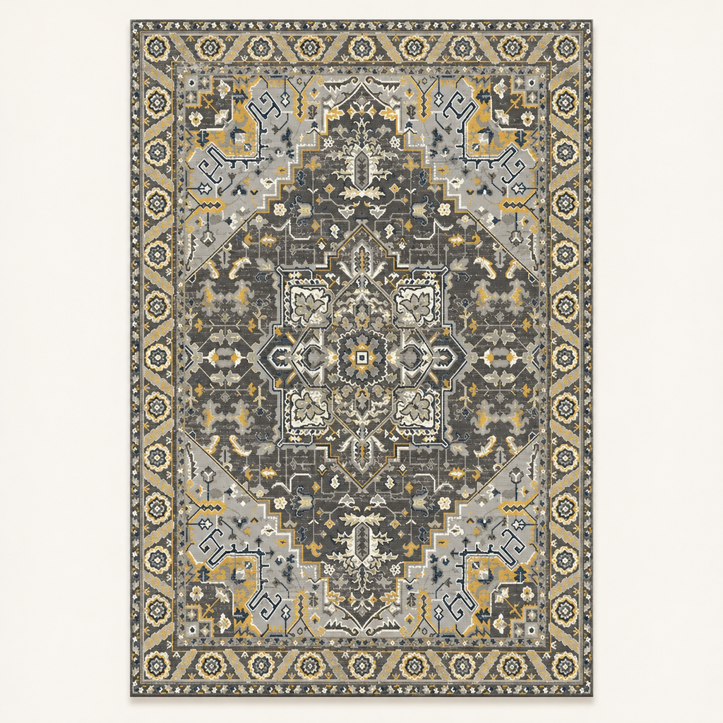 Tapis géométrique rétro Éloïse, vue complète du motif sur fond clair