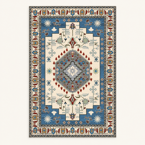 Tapis bohème lavable Émeline, vue complète du motif sur fond clair