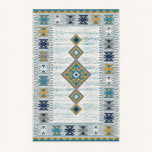 Tapis bohème lavable Esmée, vue complète du motif sur fond clair