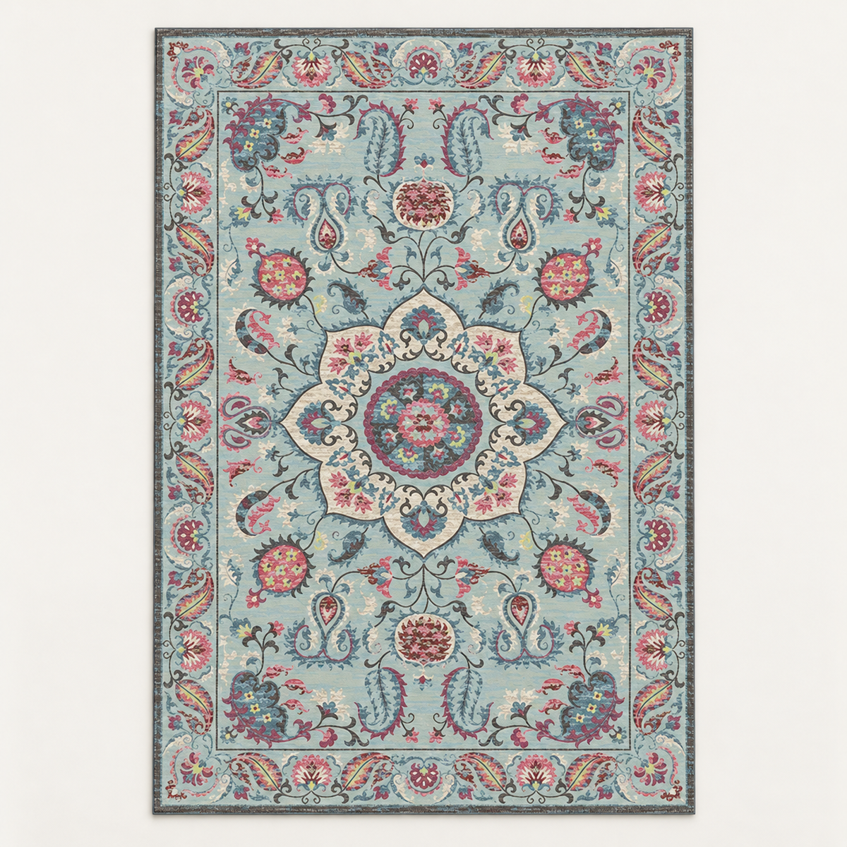 Tapis géométrique rétro Faustine, vue complète du motif sur fond clair