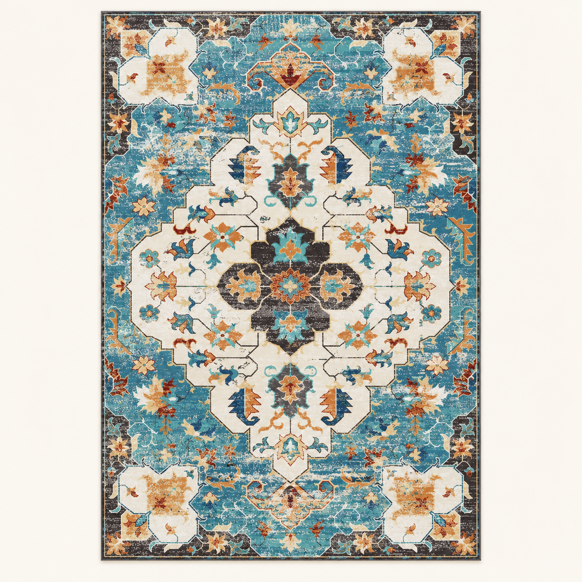 Tapis géométrique rétro Garance, vue complète du motif sur fond clair