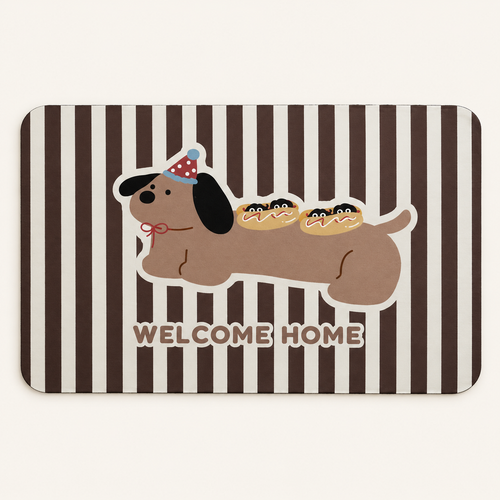 Tapis absorbant teckel Gaston, vue complète du motif sur fond clair