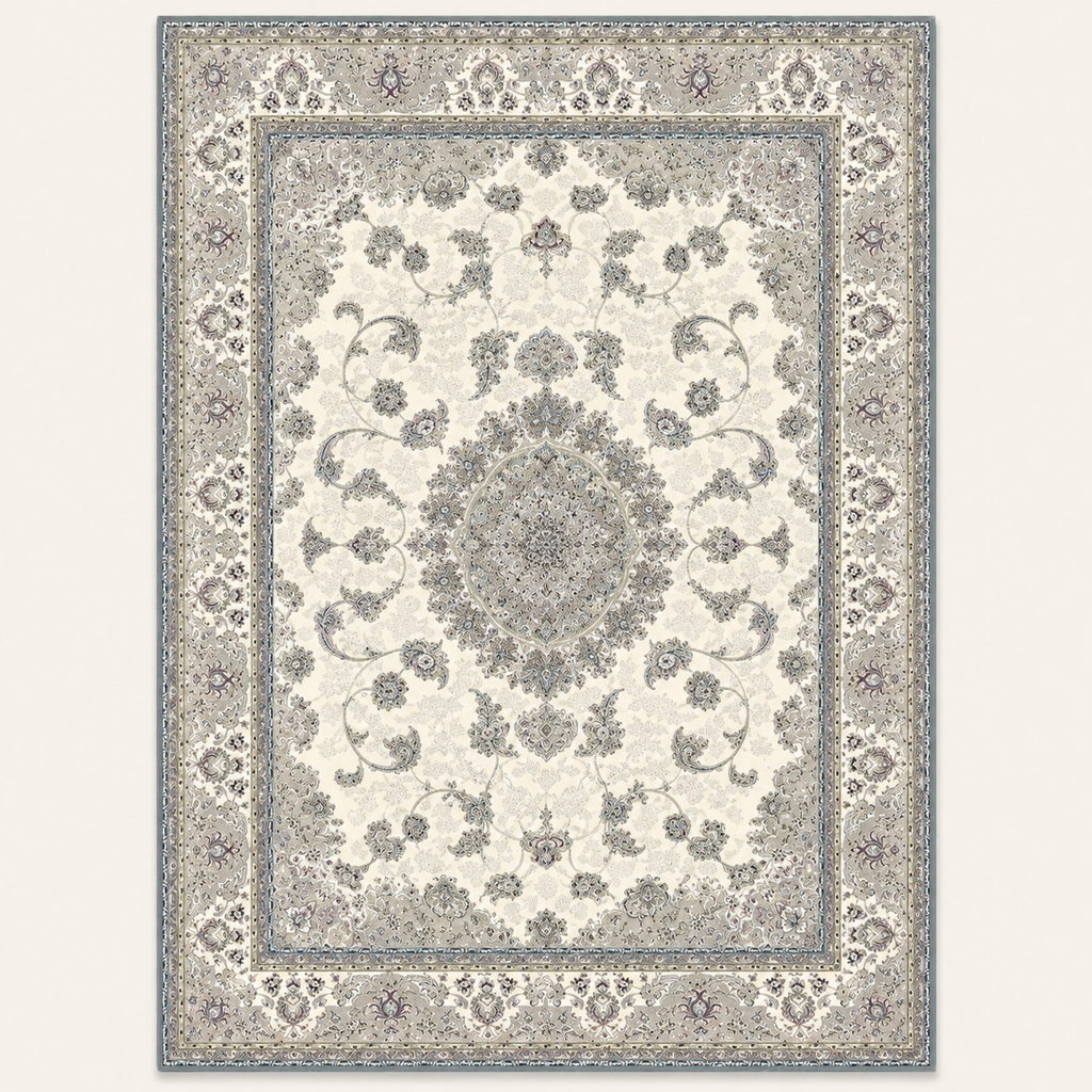 Tapis persan bohème Inès, vue complète du motif sur fond clair