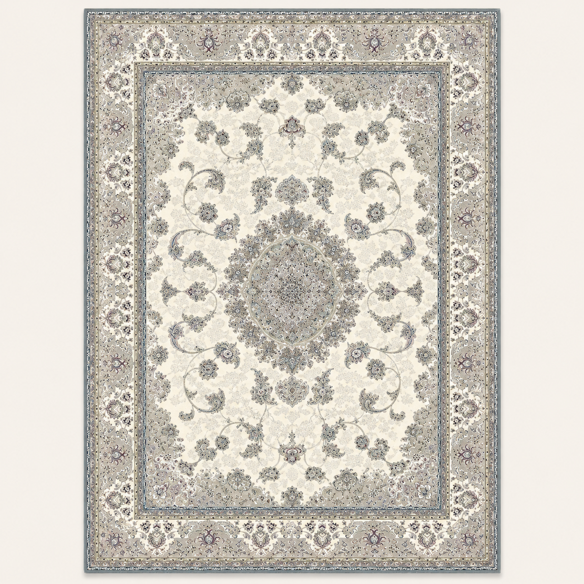 Tapis persan bohème Inès, vue complète du motif sur fond clair