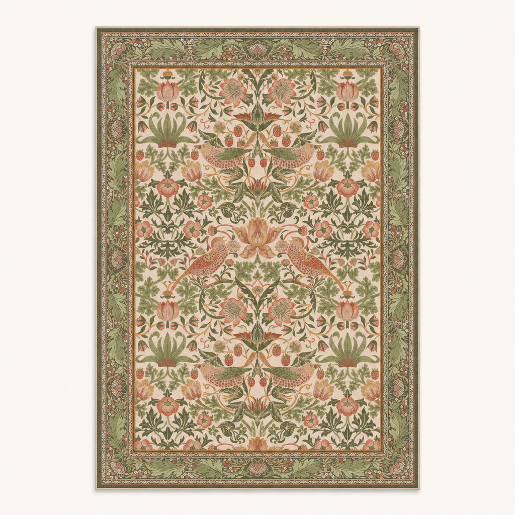 Tapis floral vintage Iris, vue complète du motif sur fond clair