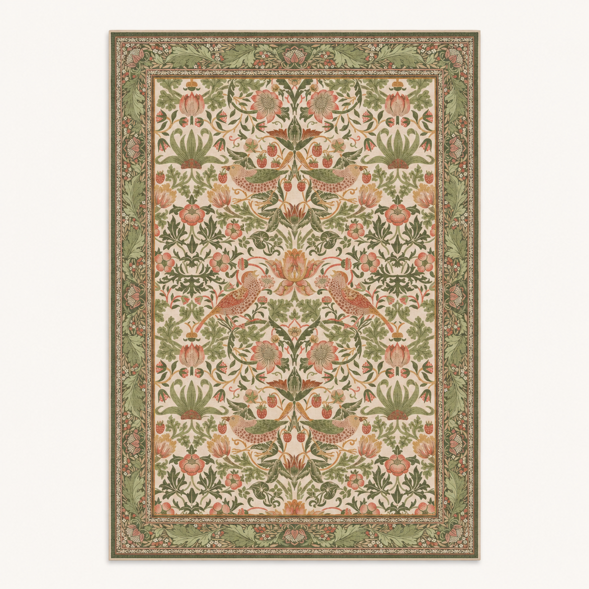 Tapis floral vintage Iris, vue complète du motif sur fond clair