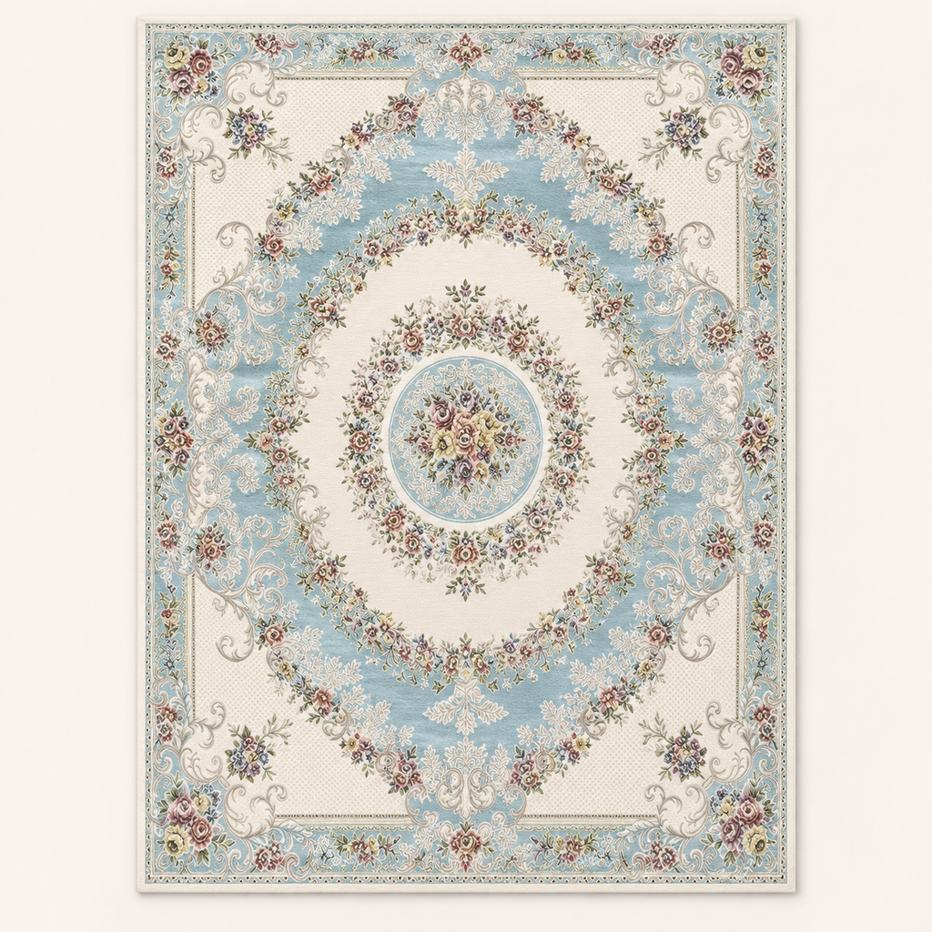 Tapis persan bohème Isadora, vue complète du motif sur fond clair