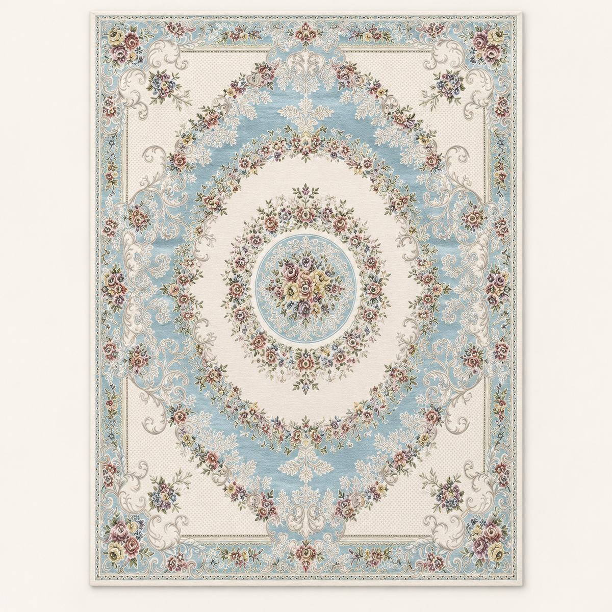 Tapis persan bohème Isadora, vue complète du motif sur fond clair