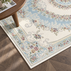Détail du motif et de la bordure du tapis Isadora, vu du dessus