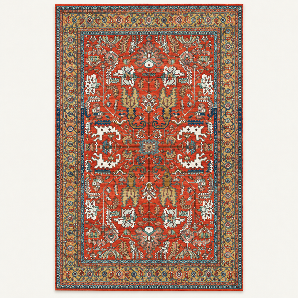 Tapis géométrique rétro Kiara, vue complète du motif sur fond clair