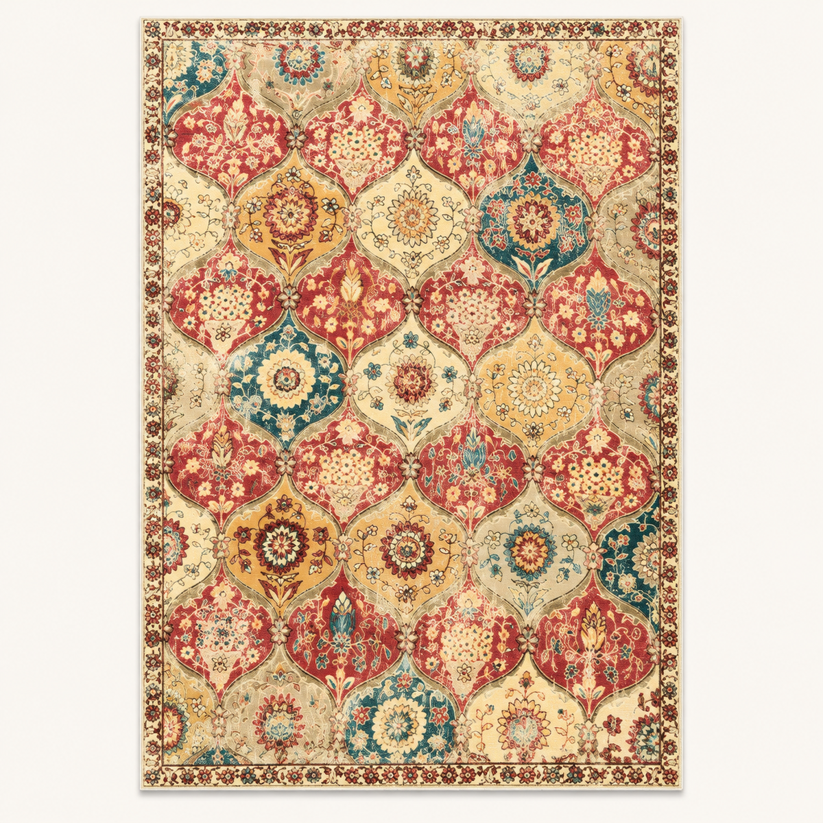 Tapis vintage persan Leïla, vue complète du motif sur fond clair