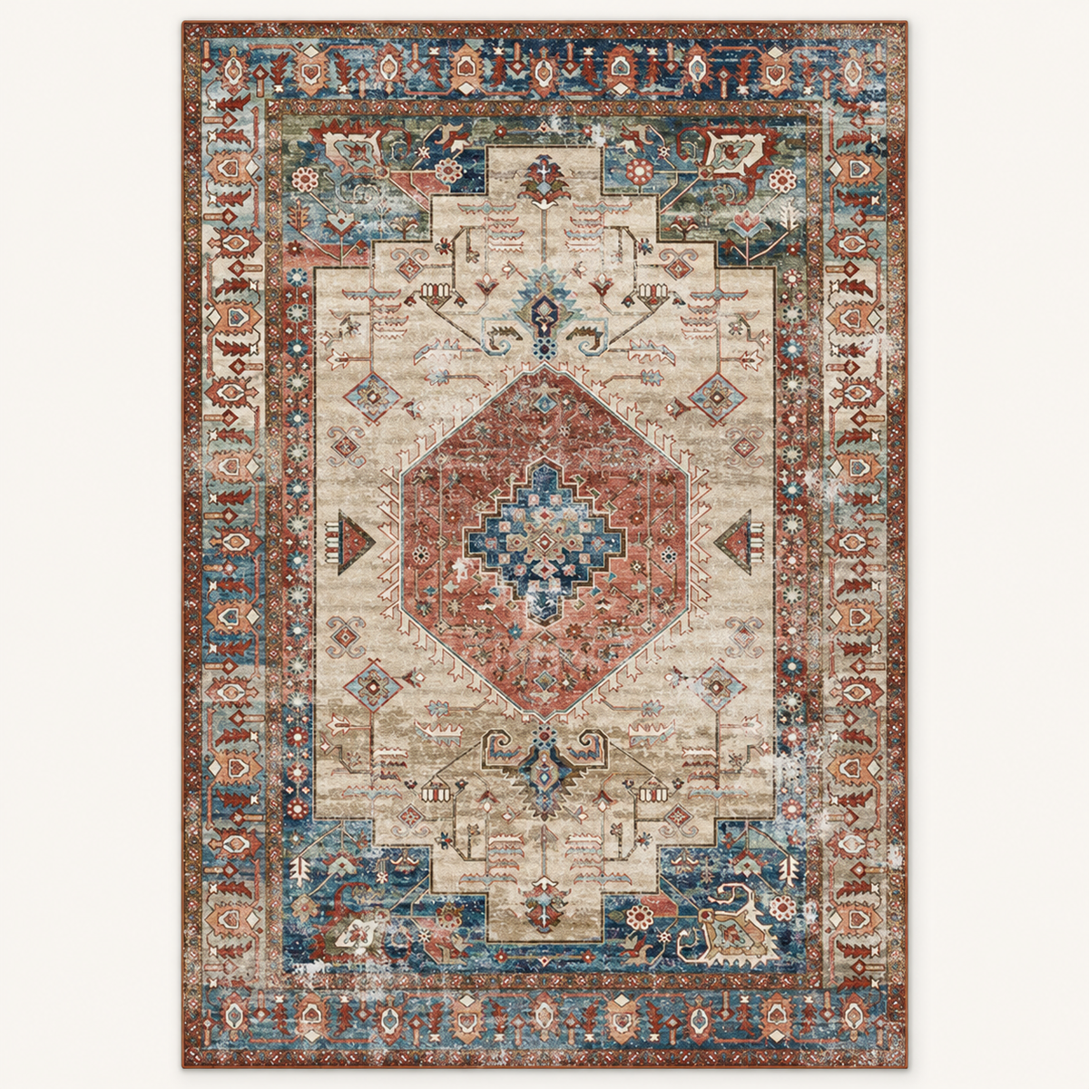 Tapis géométrique rétro Léonie, vue complète du motif sur fond clair