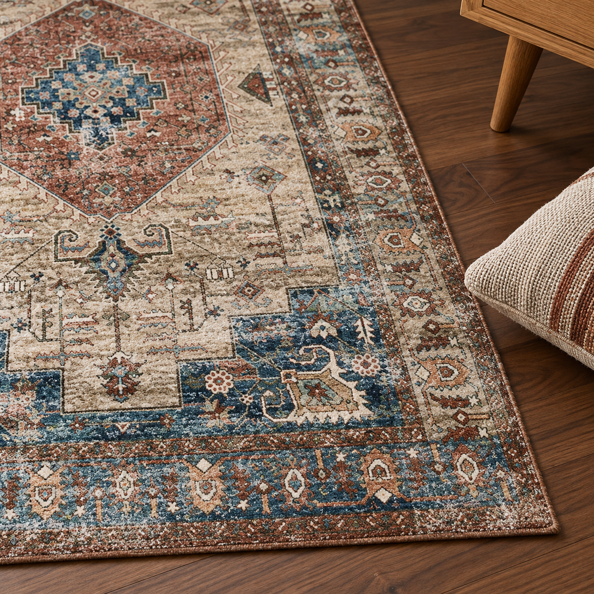 Détail du motif du tapis Léonie, vu du dessus