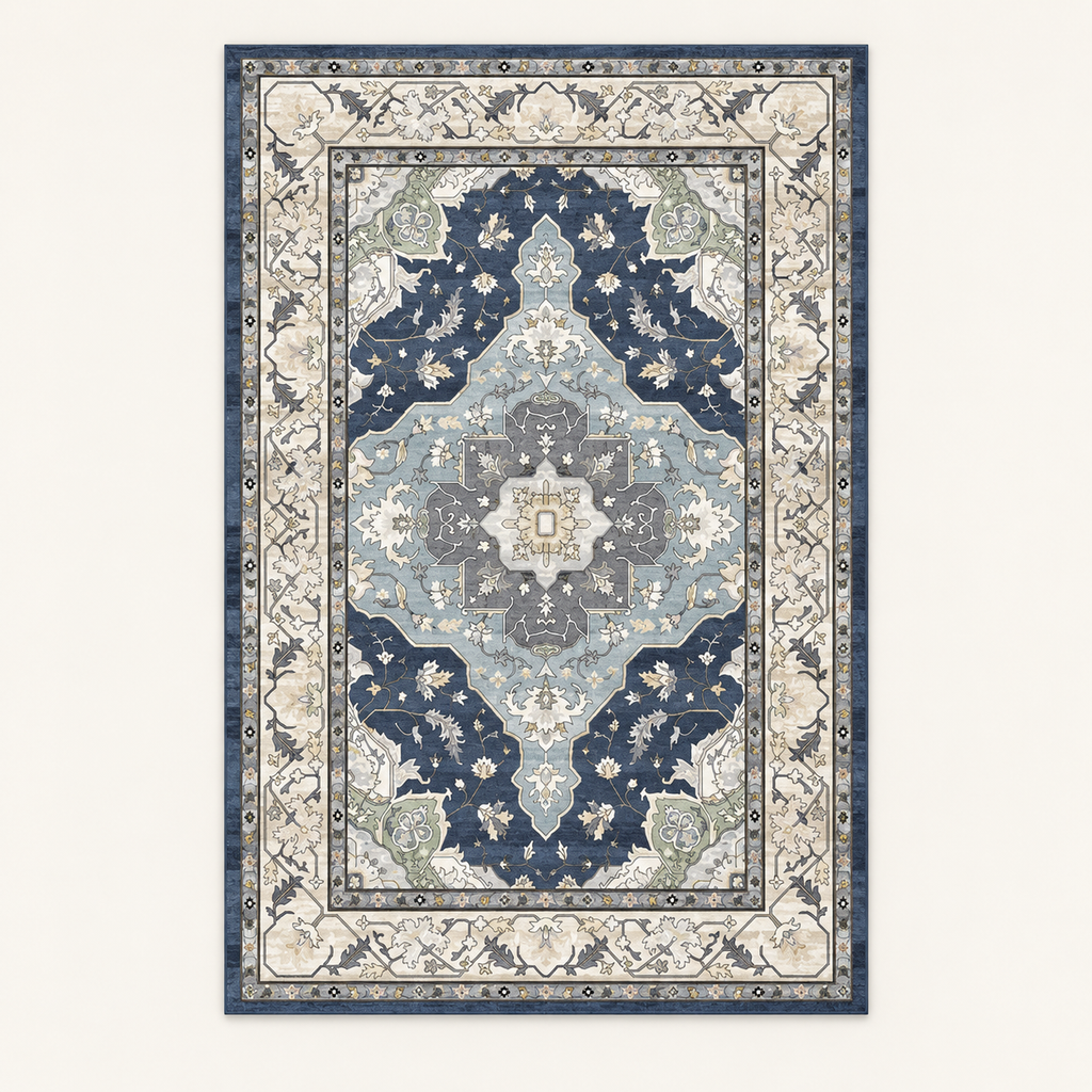 Tapis bohème lavable Linaé, vue complète du motif sur fond clair