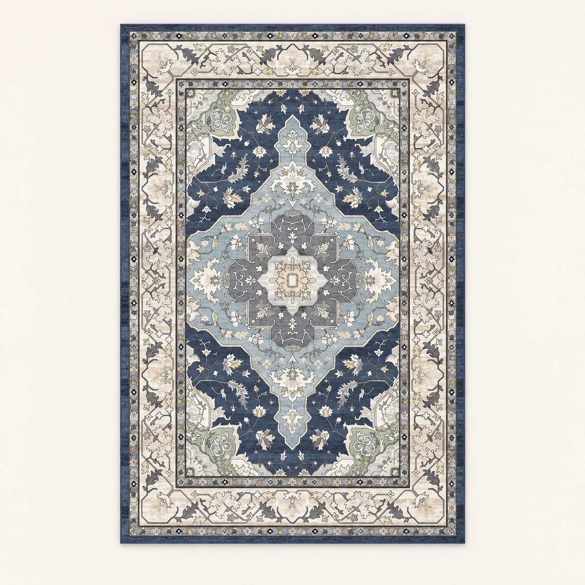 Tapis bohème lavable Linaé, vue complète du motif sur fond clair