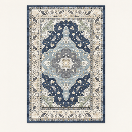 Tapis bohème lavable Linaé, vue complète du motif sur fond clair