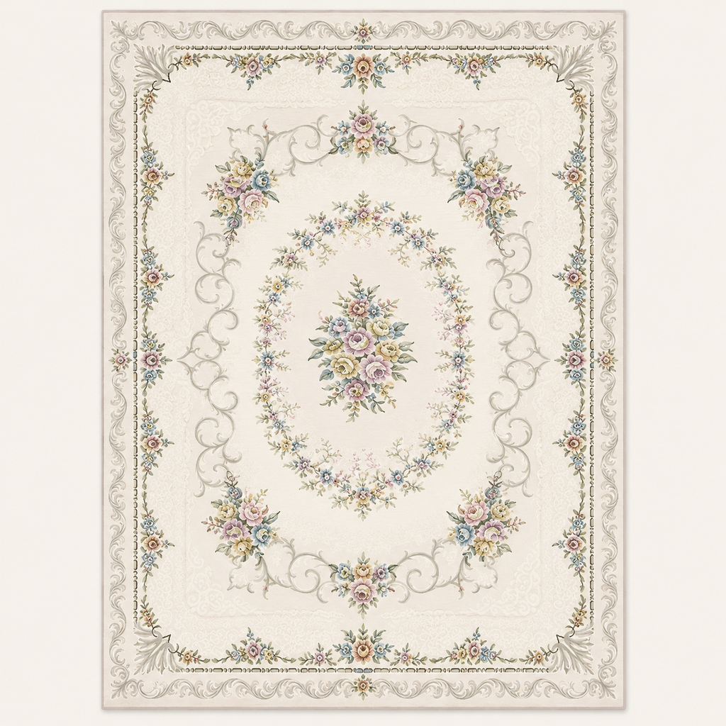 Tapis persan bohème Liora, vue complète du motif sur fond clair