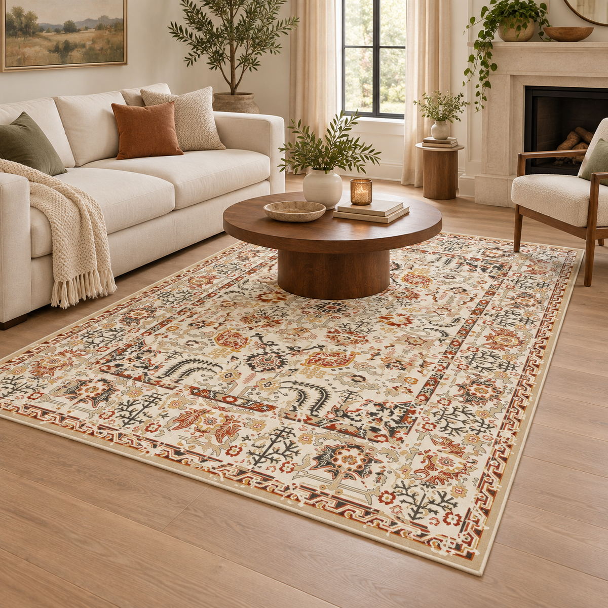 Tapis Livia en situation dans un salon pour visualiser ses proportions