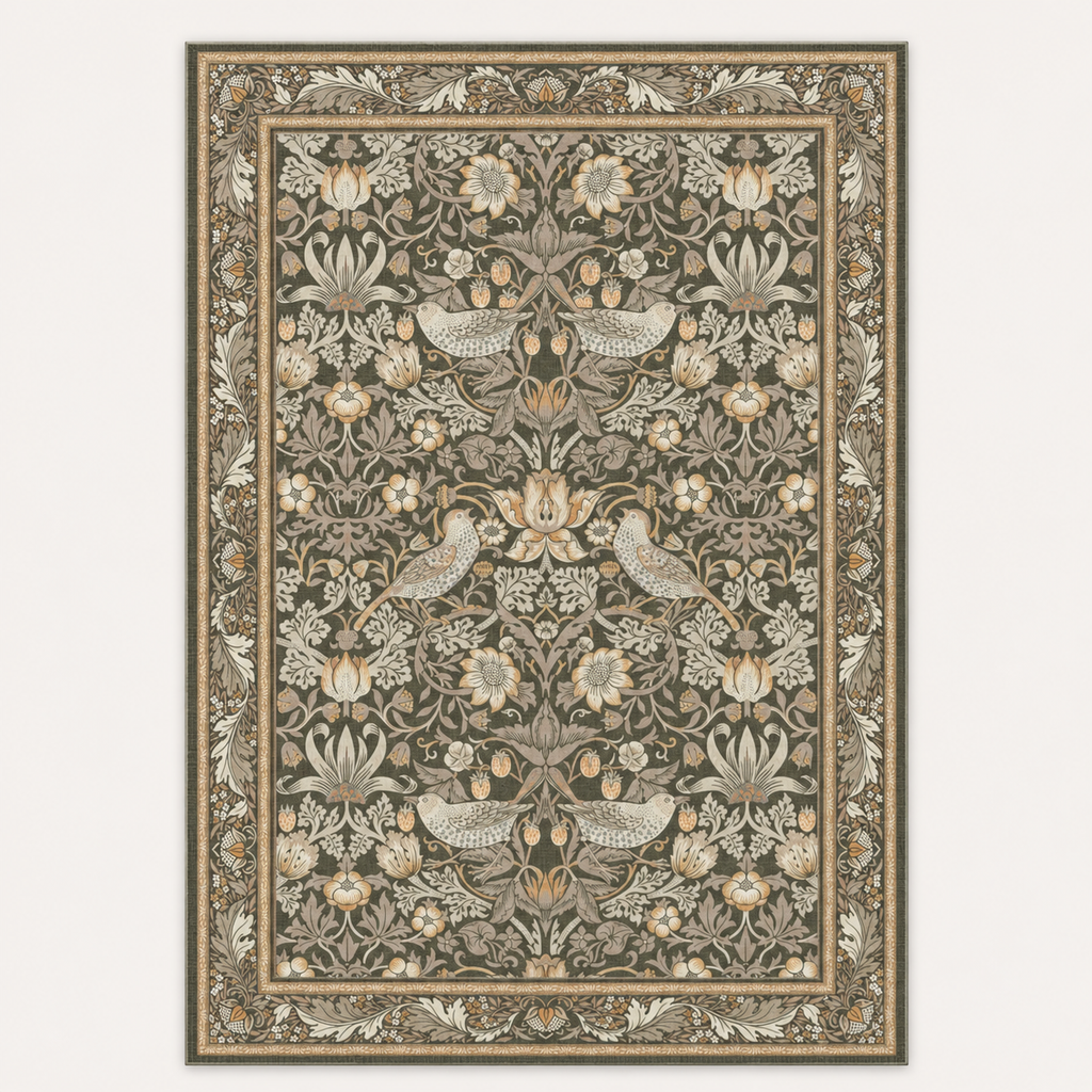Tapis floral vintage Louise, vue complète du motif sur fond clair