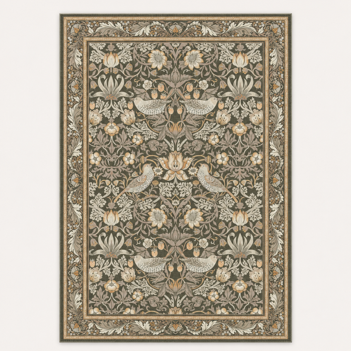 Tapis floral vintage Louise, vue complète du motif sur fond clair
