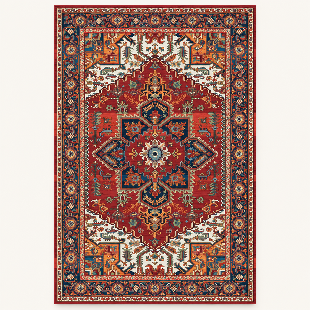 Tapis géométrique rétro Maëlle, vue complète du motif sur fond clair