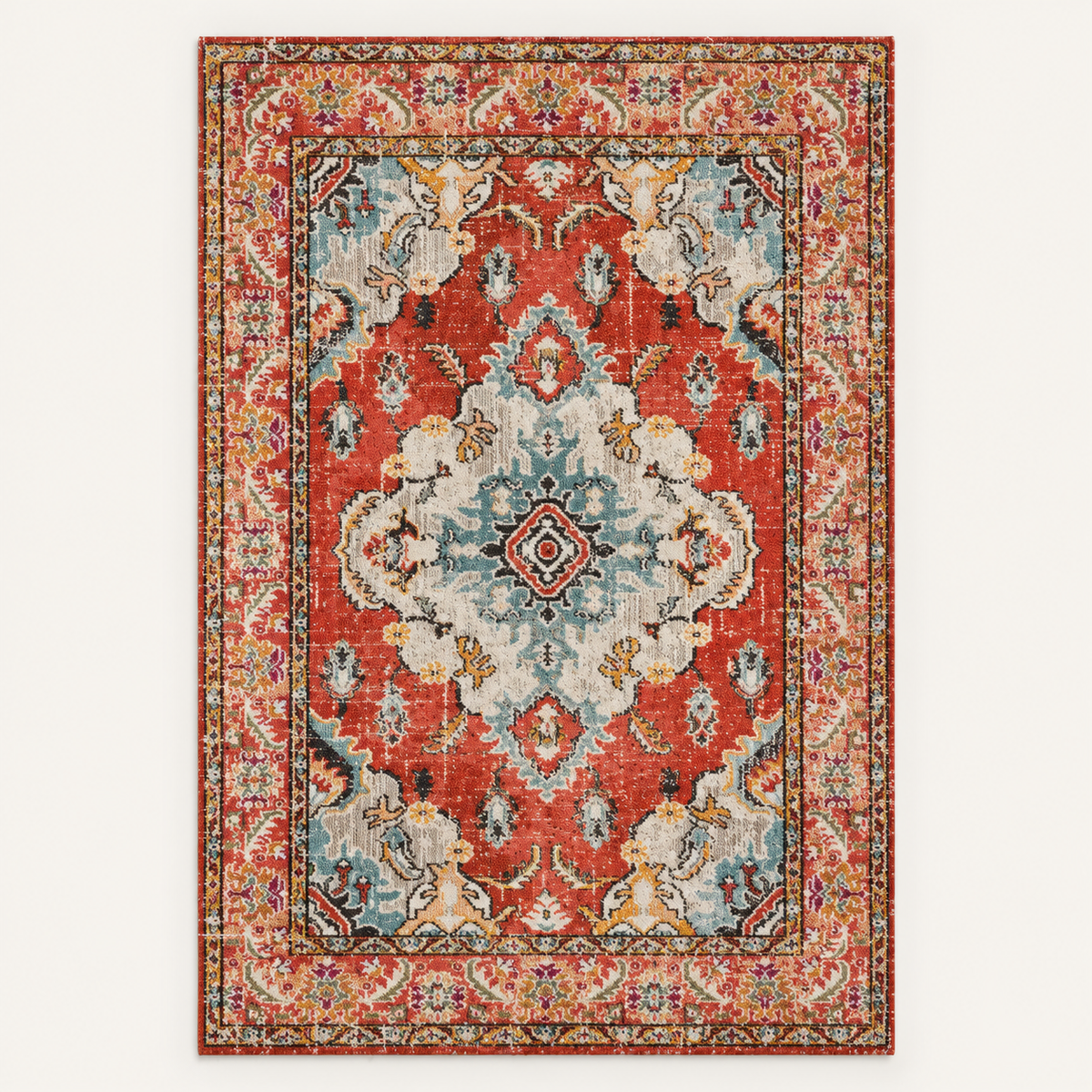 Tapis bohème lavable Maïa, vue complète du motif sur fond clair